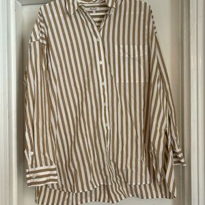 Madewell Tan and White Striped Button Down Shirt
